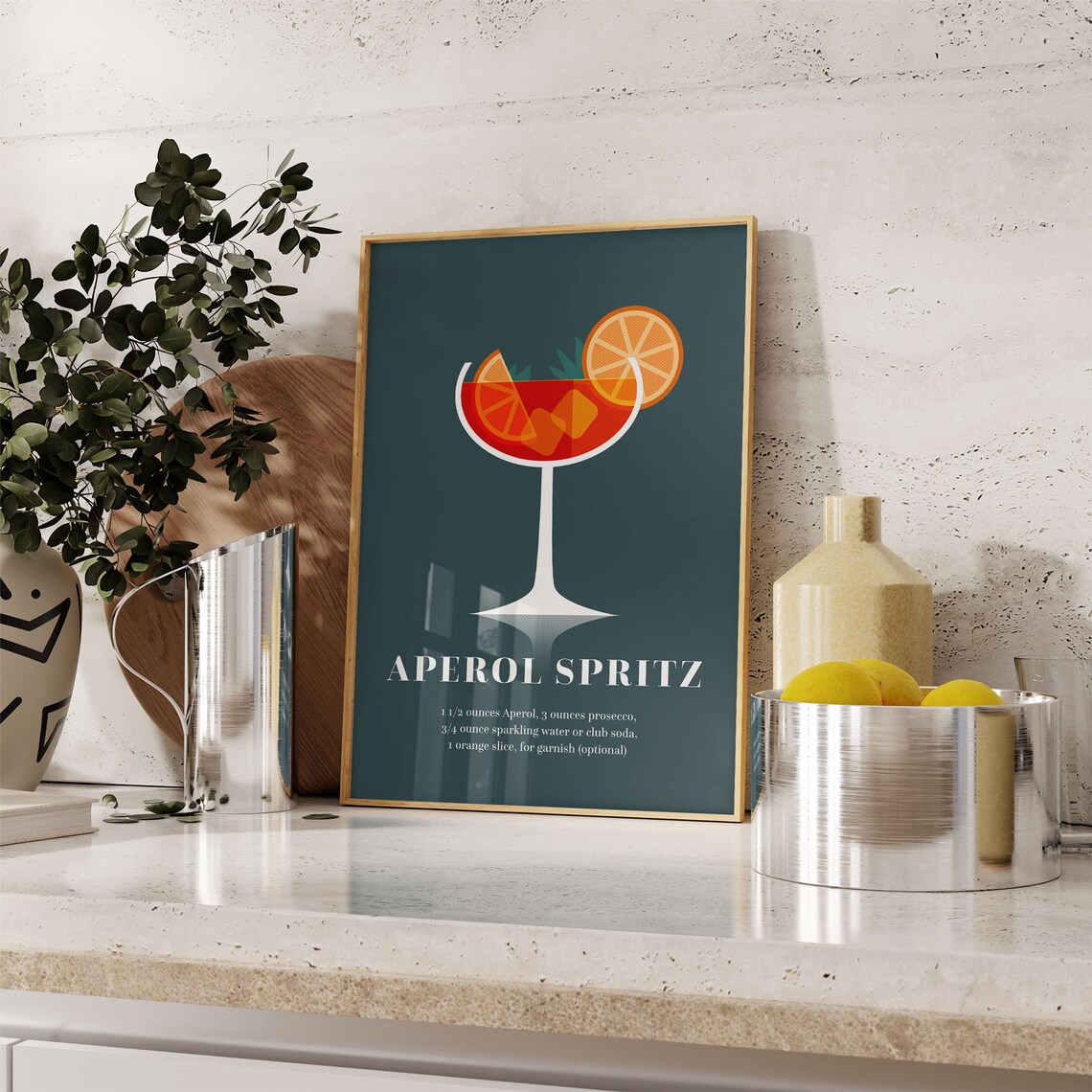 Aperol Spritz Cocktail Recipe Kitchen Bar Cart Retro Illustration Poster - Image 3