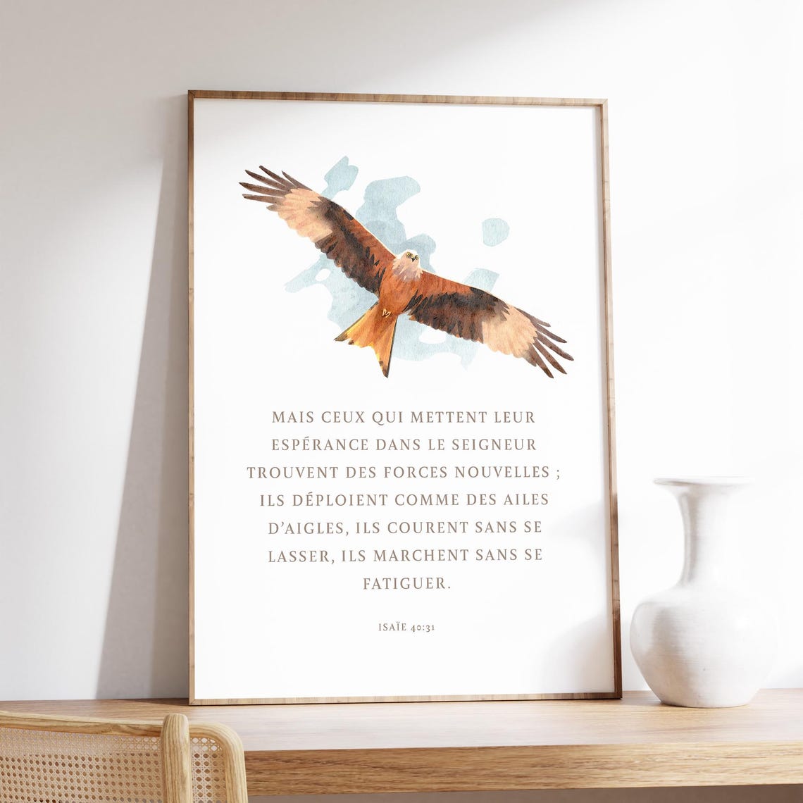 Isaiah 4031 French Bible Verse Eagle Watercolor Scripture Art Poster - Image 5