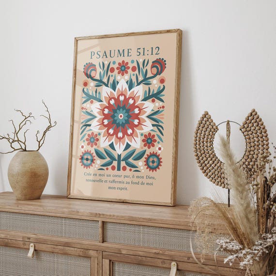 Psaume 5112 En Franais Affiche Chrtienne Poster Illustration Folk Fleur Citation Biblique Ide Cadeau Dco Chrtienne Art Mural Beige