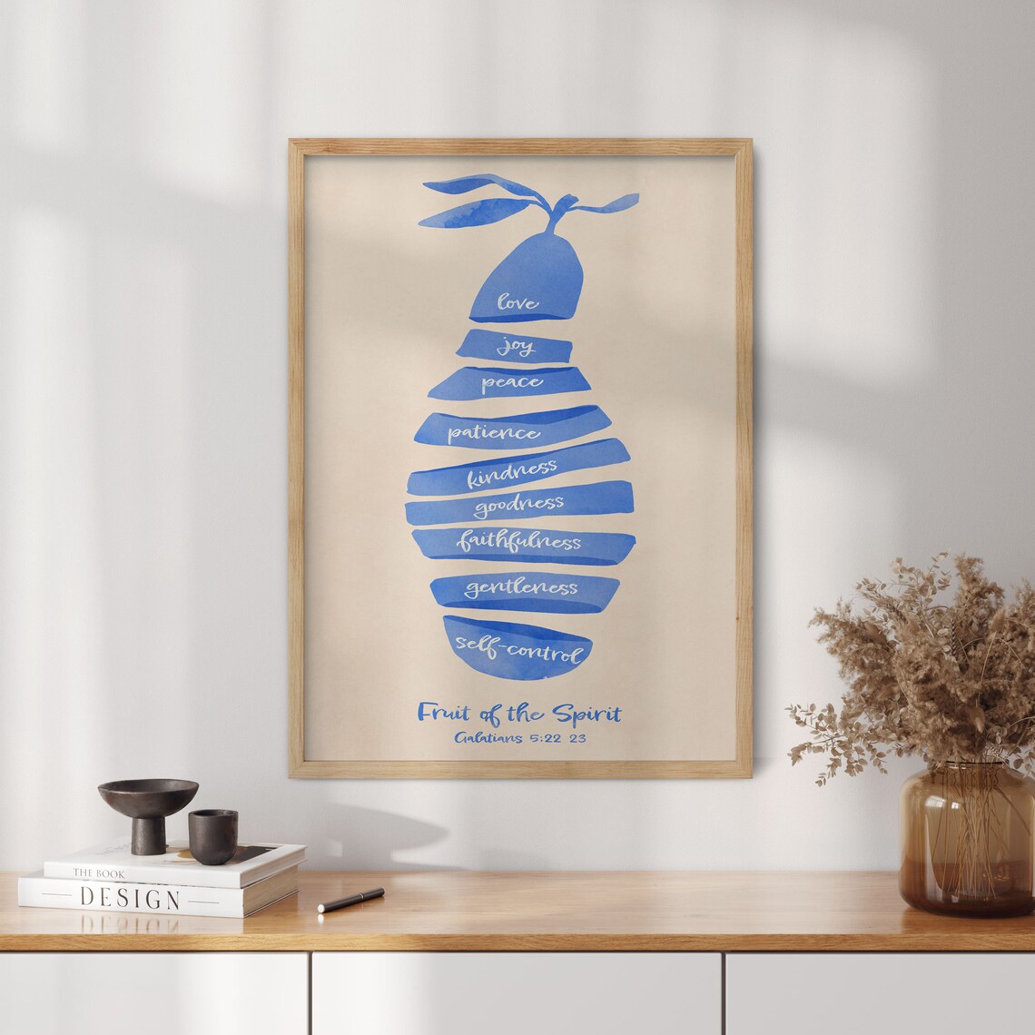 Fruit Of The Spirit Galatians 5 22 23 Blue Watercolor Pear Poster - Image 4