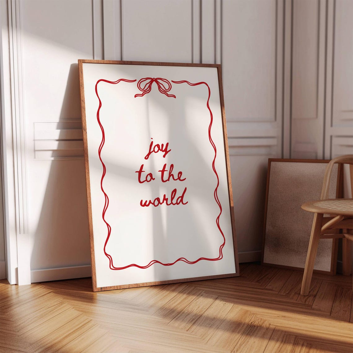 Joy To The World Red Script Bow Border Classic Christmas Poster - Image 5