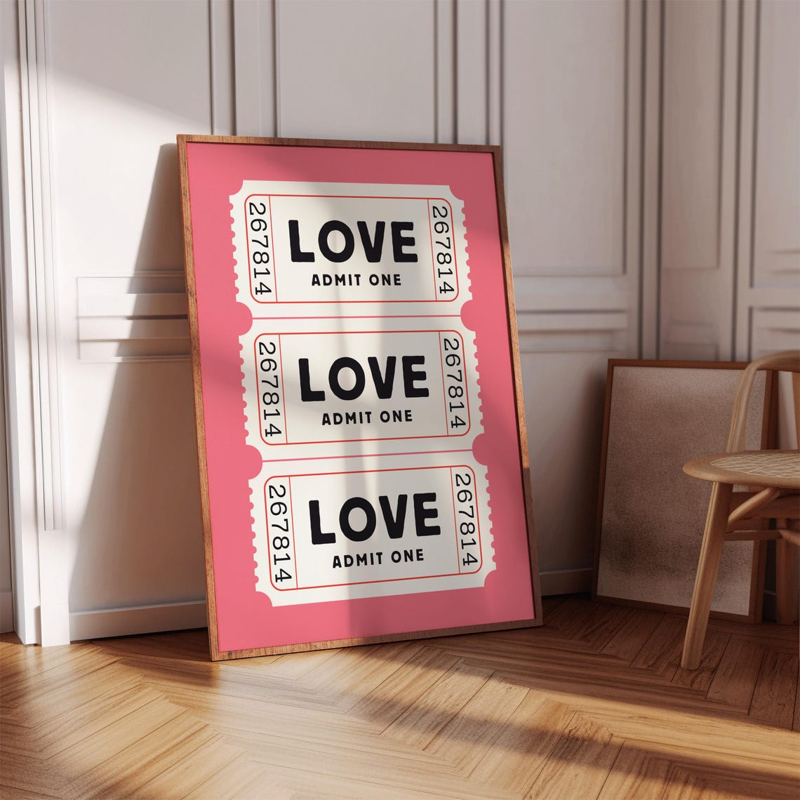 Love Admit One Ticket Stub Trio Vintage Pink Valentines Poster - Image 4