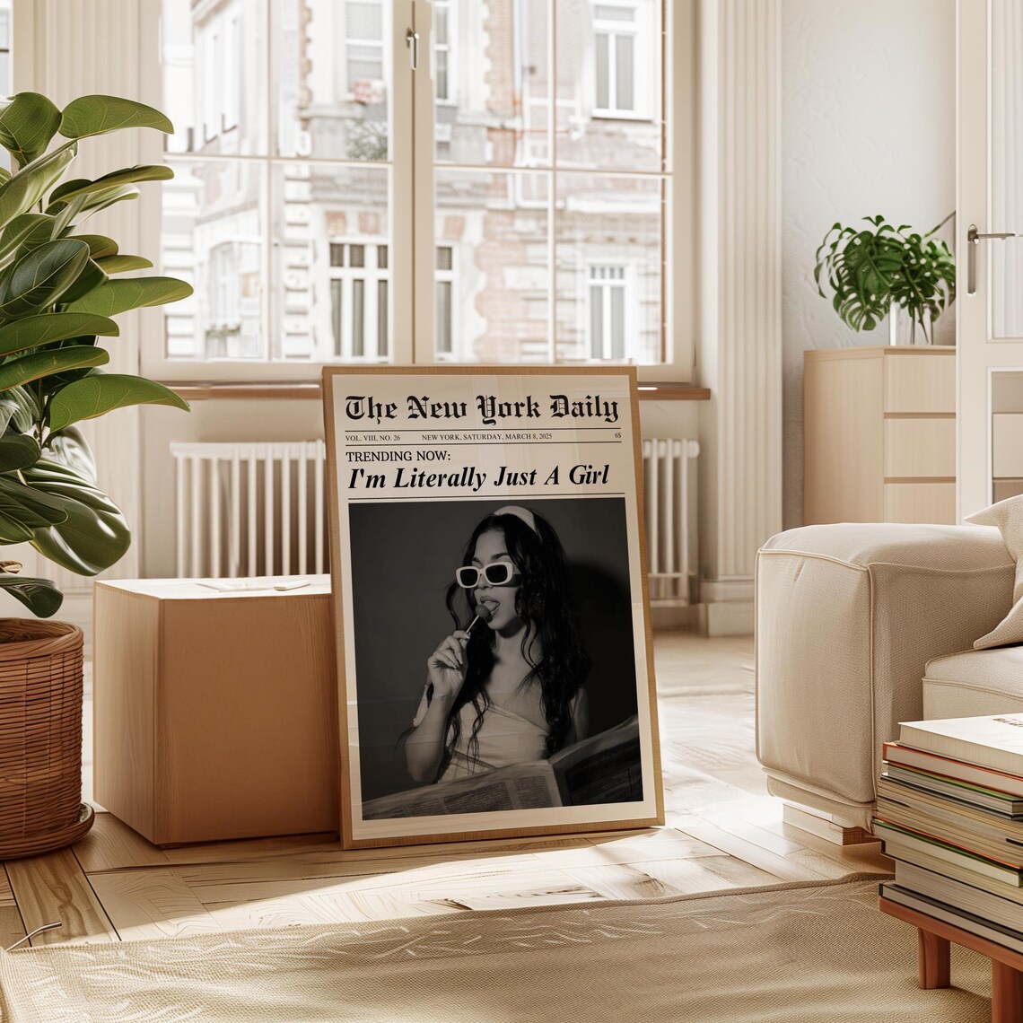 Im Literally Just A Girl Newspaper Vintage Fashion Funny Poster - Image 3