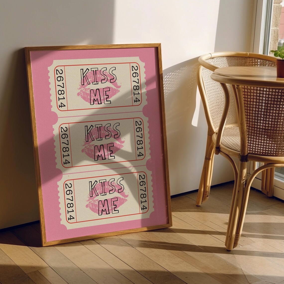 Kiss Me Pink Lipstick Retro Ticket Stub Trio Girly Love Poster - Image 4