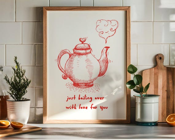 Aesthetic Kitchen Decor Cute Teapot Illustration Art Kitchen Wall Art Print Dining Room Print Tea Lover Gift Retro Print Print