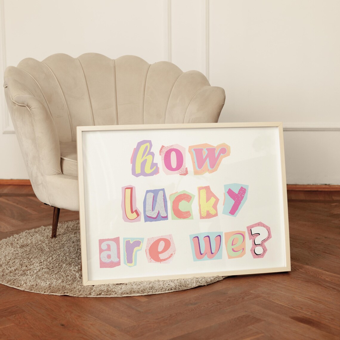 How Lucky Are We Pastel Cutout Letter Retro Quote Art Poster - Image 8