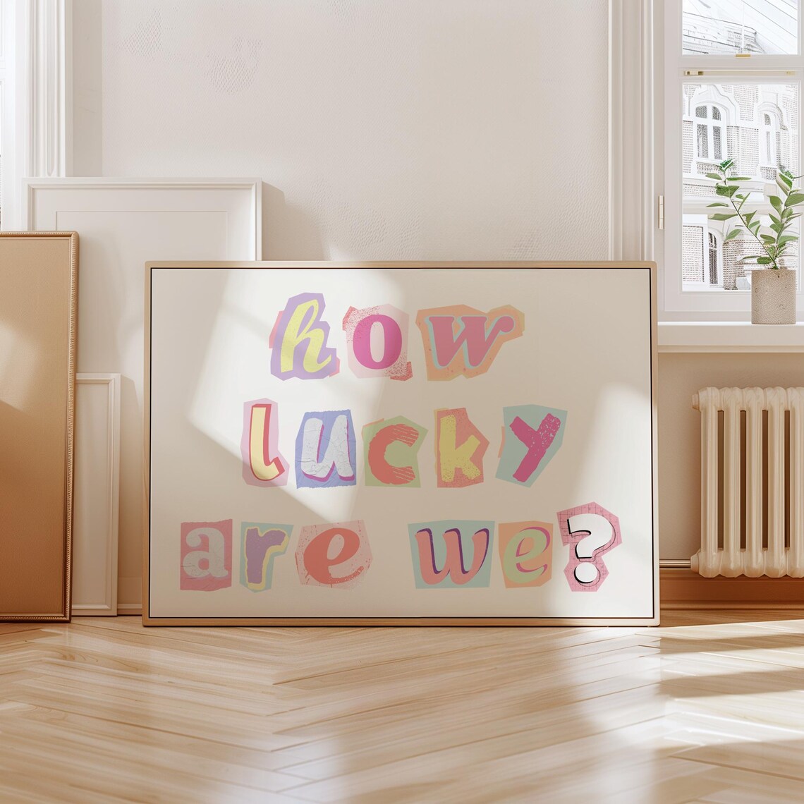 How Lucky Are We Pastel Cutout Letter Retro Quote Art Poster - Image 7