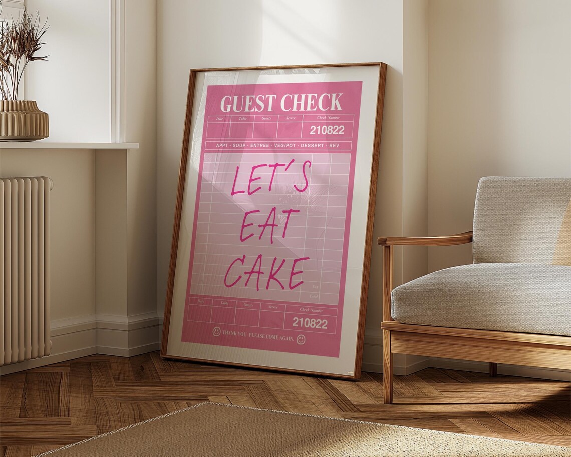 Lets Eat Cake Pink Guest Check Trendy Birthday Party Quote Poster - Image 8