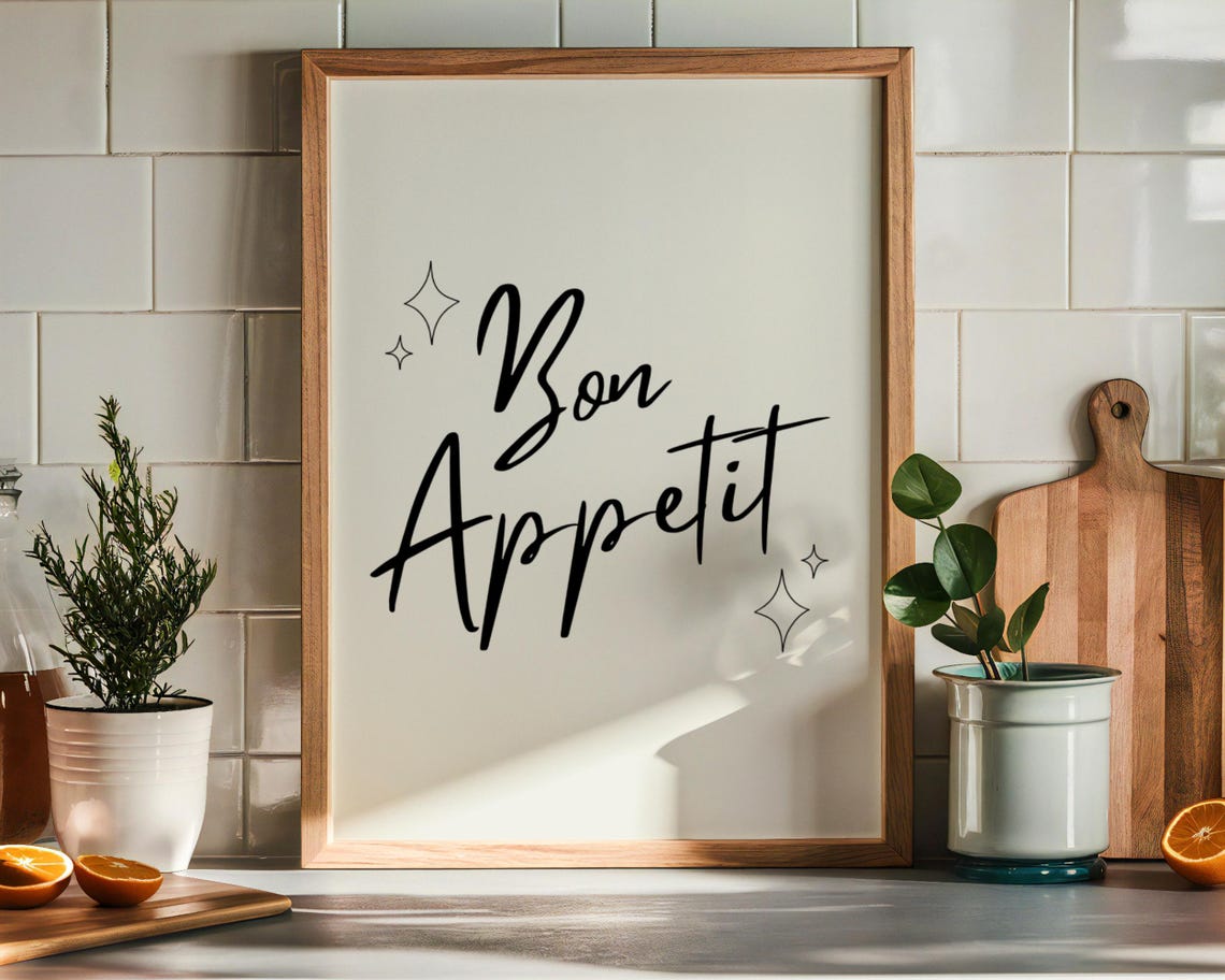 Bon Appetit Script Elegant Sparkle Minimalist Kitchen Poster