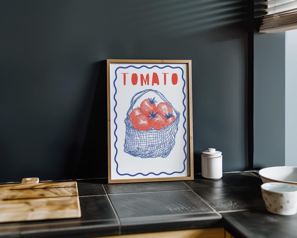 Tomato Basket Hand Drawn Modern Kitchen Art Illustration Poster - Image 4