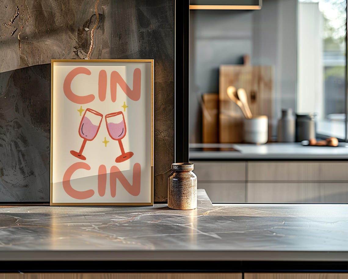 Cin Cin Cheers Wine Glasses Retro Cocktail Bar Cart Art Print - Image 4