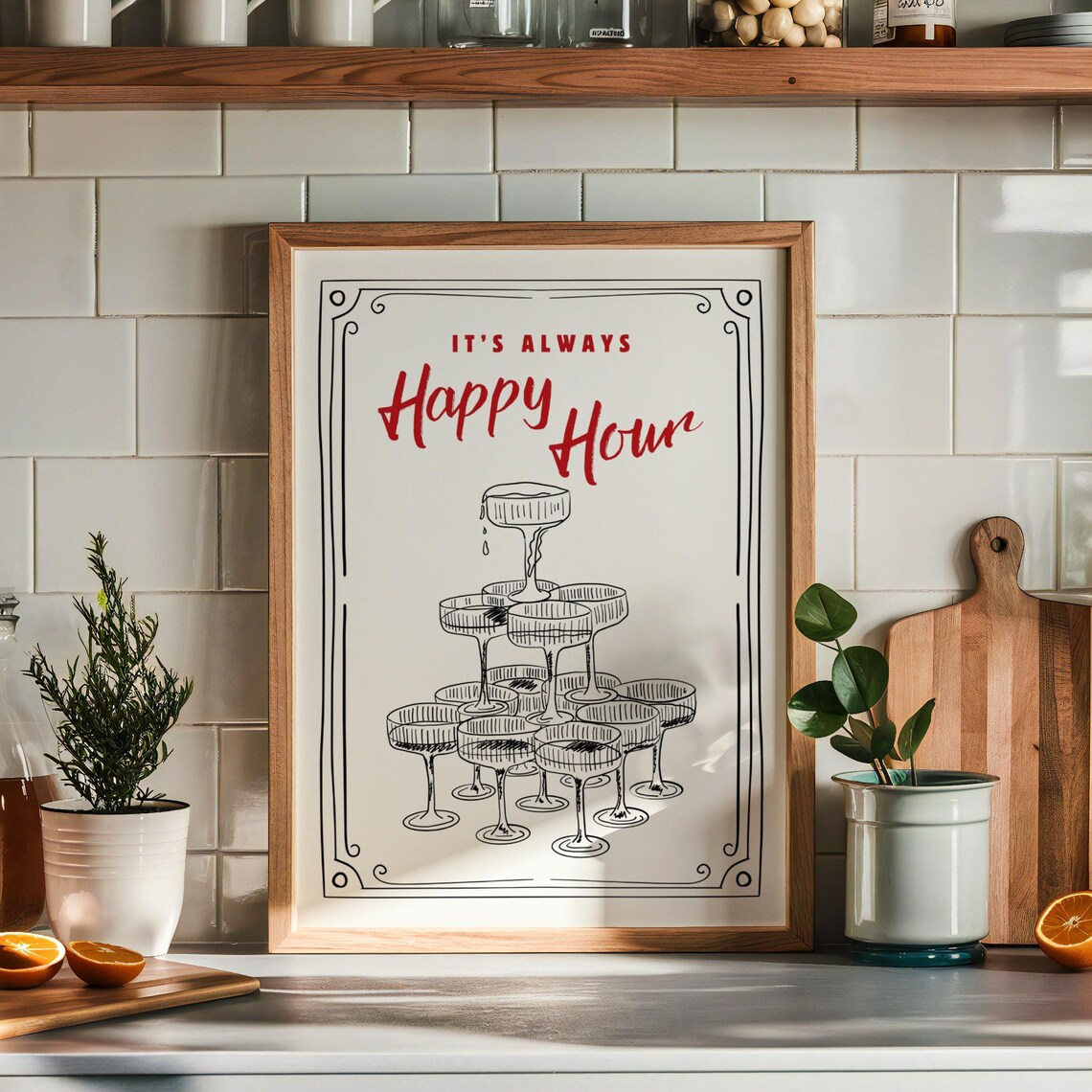 Happy Hour Bar Cart Retro Cocktail Poster - Image 4