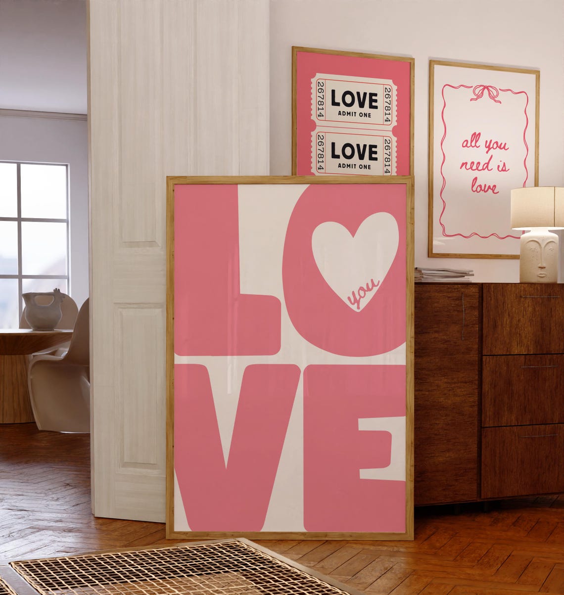 Love You Pink Big Block Letters Heart Typography Wall Poster - Image 6