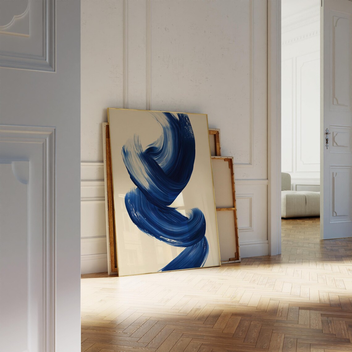 Navy Blue Abstract Mid Century Art Print - Image 4