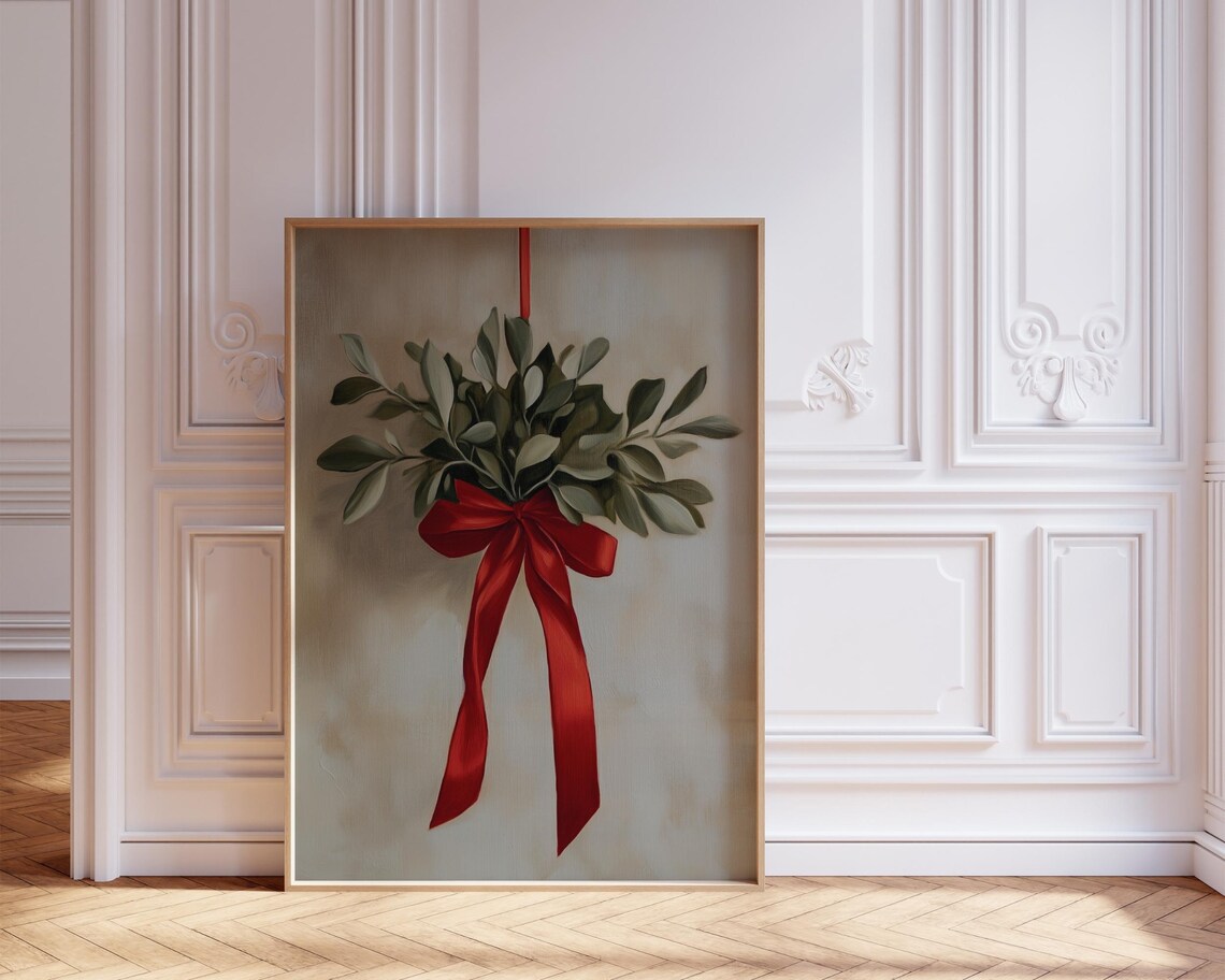 Vintage Mistletoe Red Ribbon Bow Winter Farmhouse Holiday Poster - Image 7