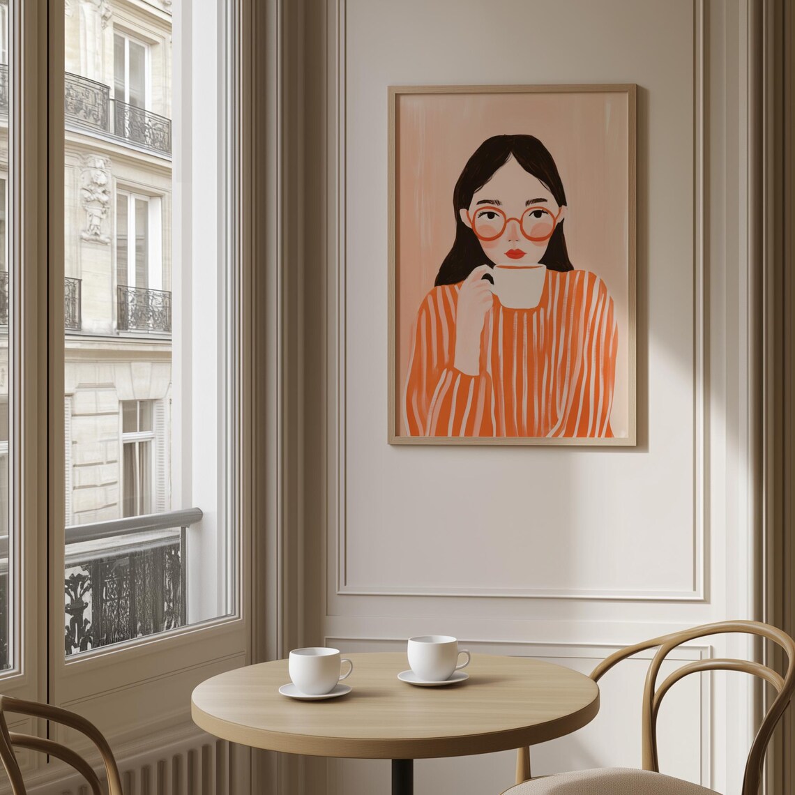 Abstract People Woman Drinking Coffee, Contemporary Art - Image 5