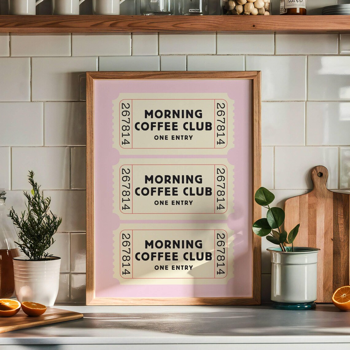 Morning Coffee Club Retro Ticket Stub Trio Pink Kitchen Poster - Image 5