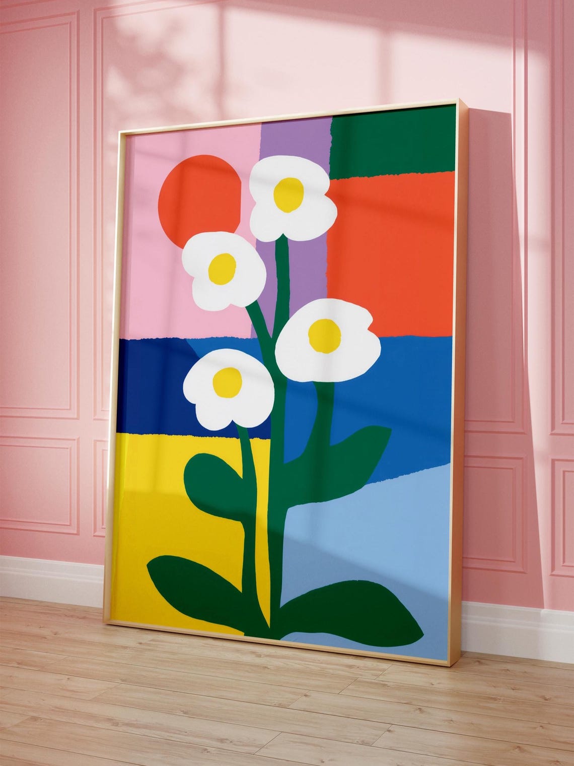 Bright Abstract Flower Wall Art Modern Colourful Botanical Poster Home Decor