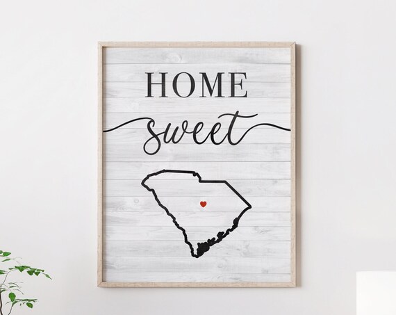 Home Sweet South Carolina Map Sign Farmhouse Rustic Decor Poster