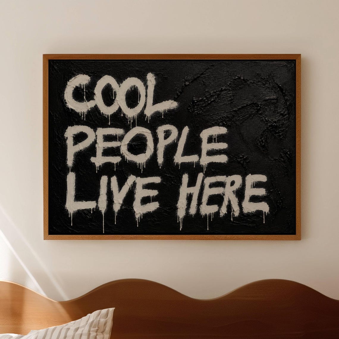 Bold Cool People Live Here White Graffiti On Black Texture Poster