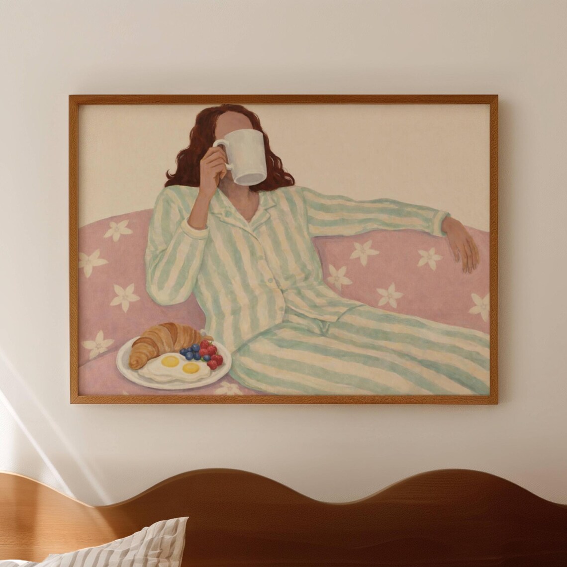 Woman Resting In Striped Pyjamas, Mid-Century Poster