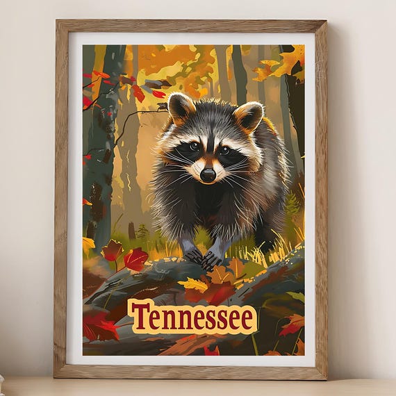 Tennessee Raccoon Vintage Travel Poster