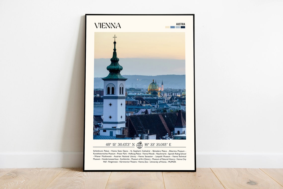 Vienna Austria Sunset Cityscape Minimalist Photo Travel Poster