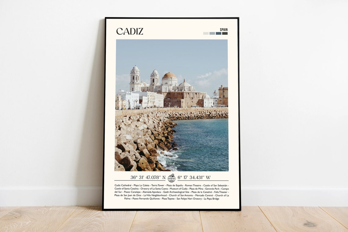 Cadiz Spain Cathedral From Rocky Shoreline Photo Travel Poster
