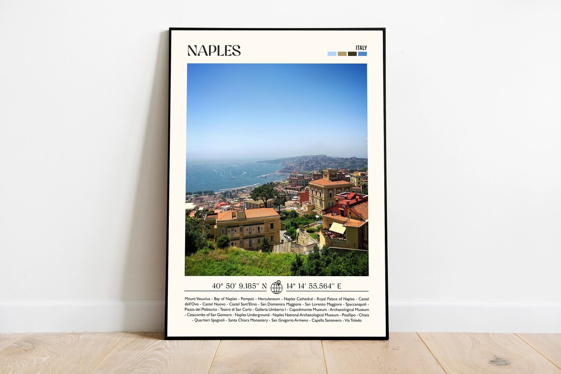 Naples Italy Bay View Photo Poster With Coordinates And Landmarks List