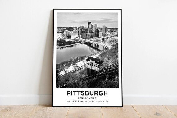 Pittsburgh Pennsylvania Black And White Incline Skyline Travel Poster