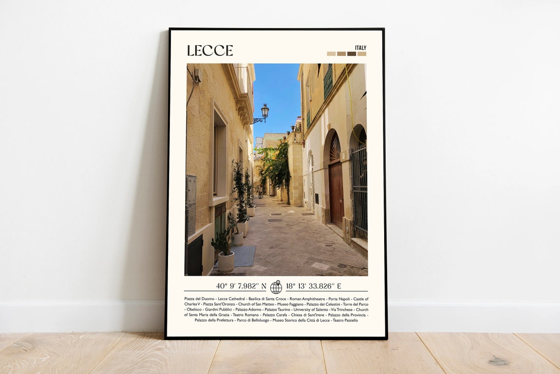 Lecce Italy Sunlit Old Town Street Photo Poster With Coordinates