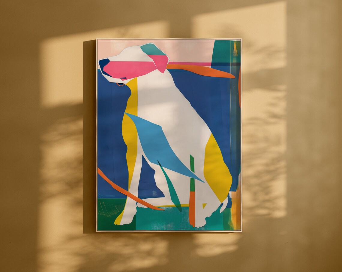 Matisse Style Abstract White Dog in Bold Color Blocks Poster