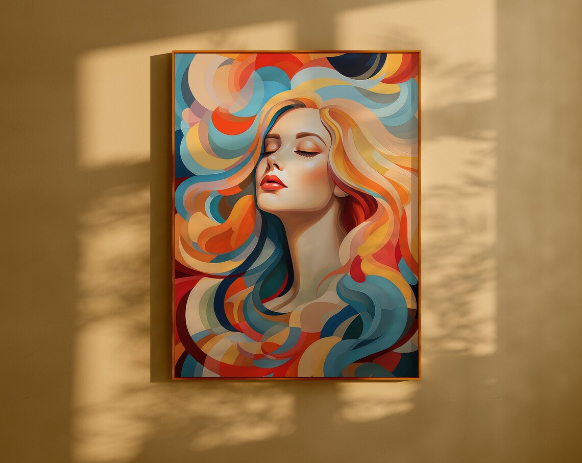 Serene Woman with Flowing Rainbow Hair Abstract Beauty Poster