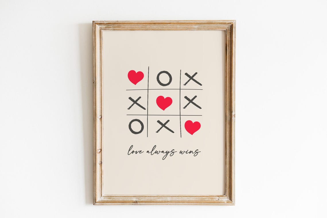 Love Always Wins Tic Tac Toe Heart Quote Valentine Wall Art Print