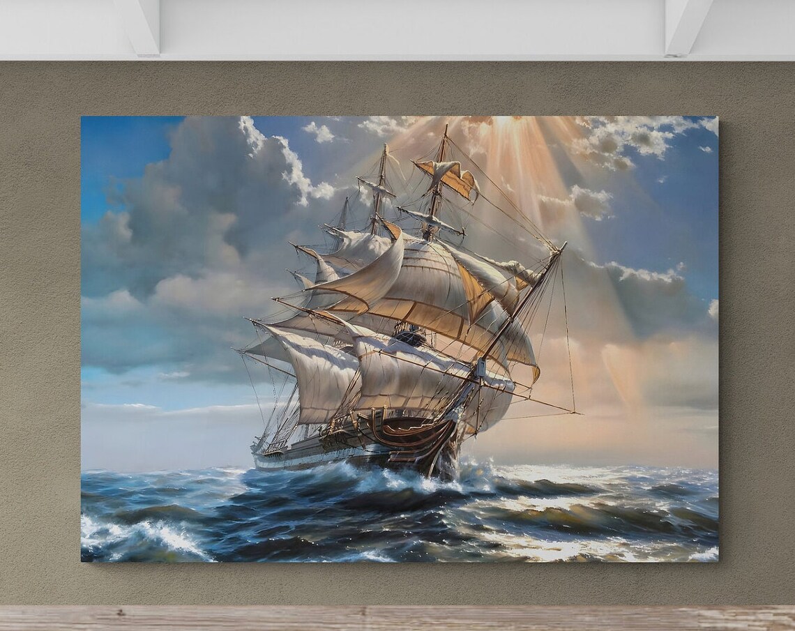 Sailing Ship Pirate Boat Painting Art Print - Image 3