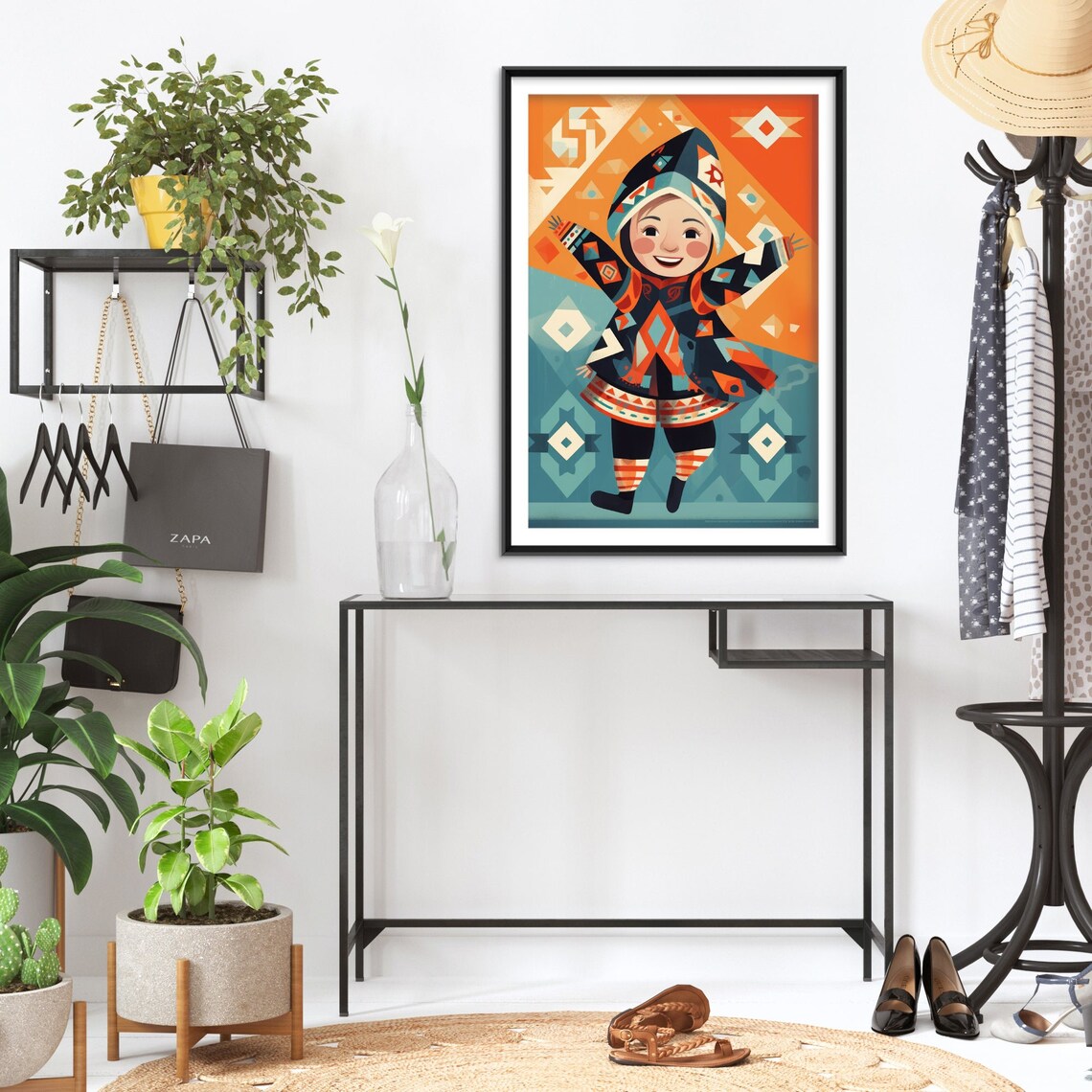 Smiling Child in Traditional Folk Costume Colorful Illustration Poster - Image 2