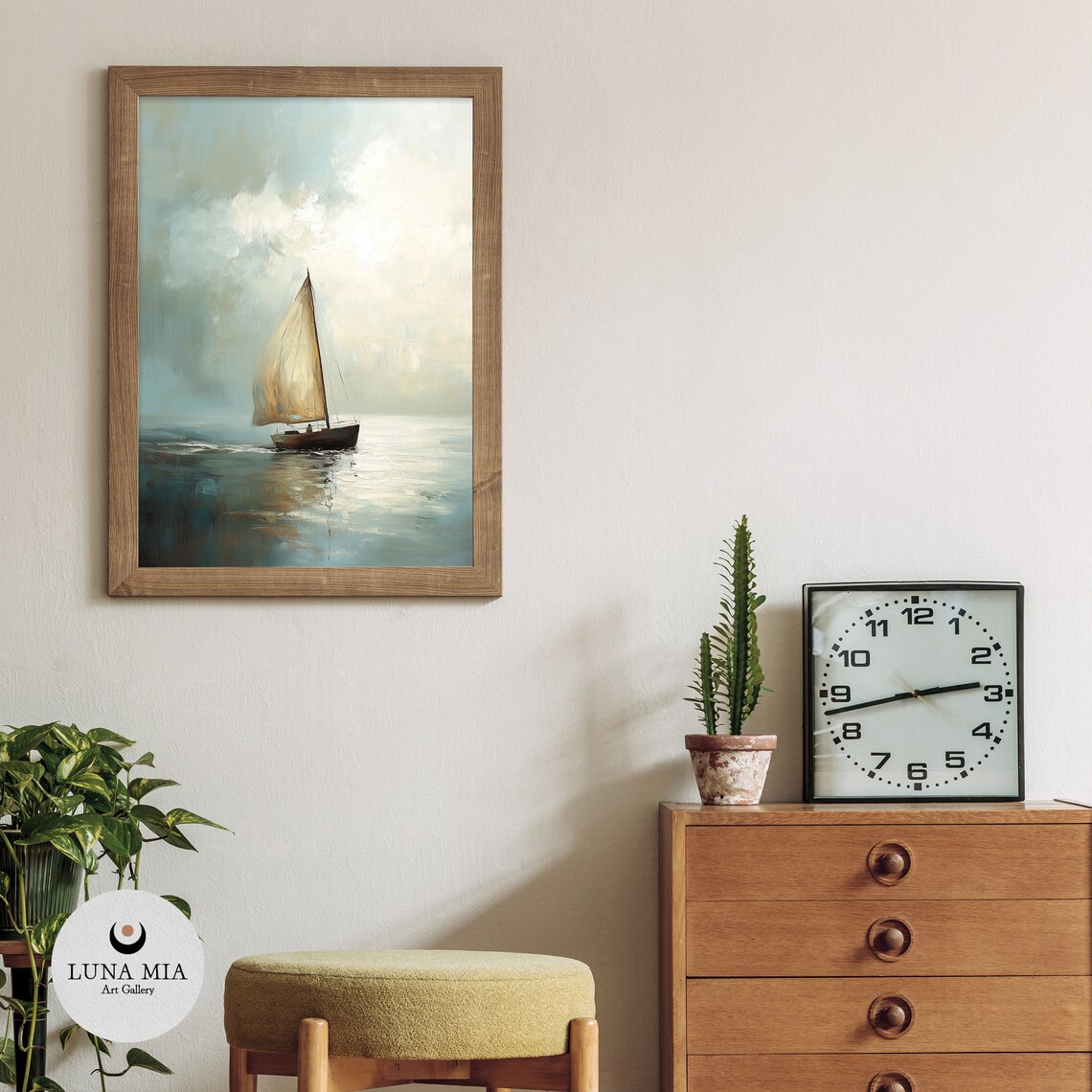 Sailboat On Dreamy Teal Sea Impressionist Nautical Painting Wall Poster - Image 3
