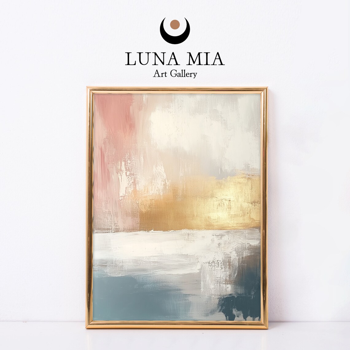 Soft Blush Gold and Blue Abstract Horizon Painting Art Poster