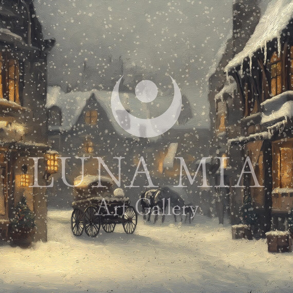 Victorian Village Street With Horse Carriage In Heavy Snowfall Poster - Image 5