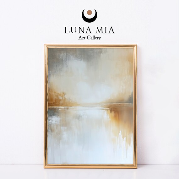 Serene Misty Gold and Gray Abstract Lake Landscape Art Poster
