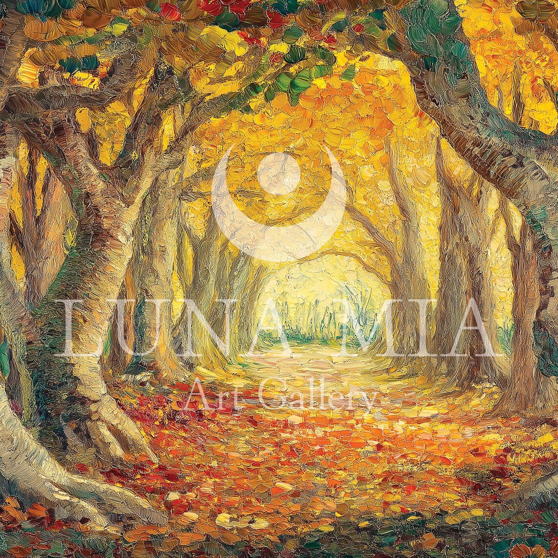 Golden Autumn Forest Tunnel With Glowing Leaves Impasto Oil Style Poster - Image 5