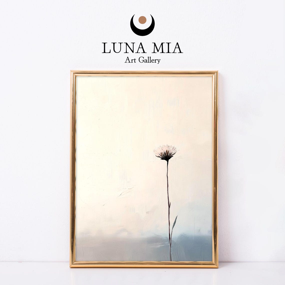 Minimalist Single Wildflower Stem On A Pale Cream Background Poster