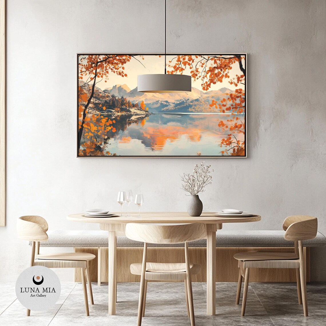Autumn Mountain Lake With Fiery Orange Foliage Reflection Landscape Poster - Image 3
