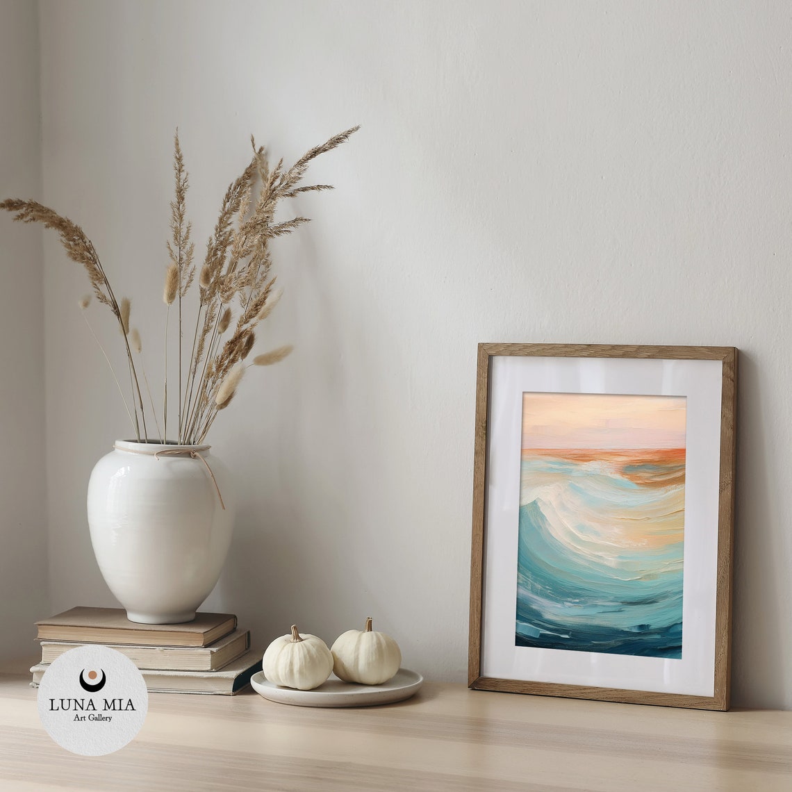 Soft Dreamy Pastel Teal Abstract Sunset Over Calm Sea Art Poster - Image 5