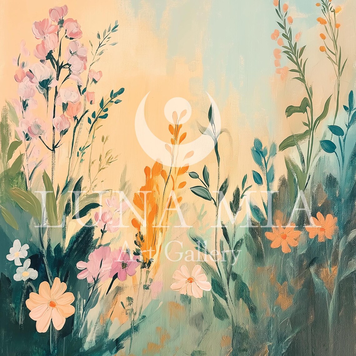 Colorful Blooming Wildflower Meadow Pastel Sunset Oil Painting Poster - Image 5