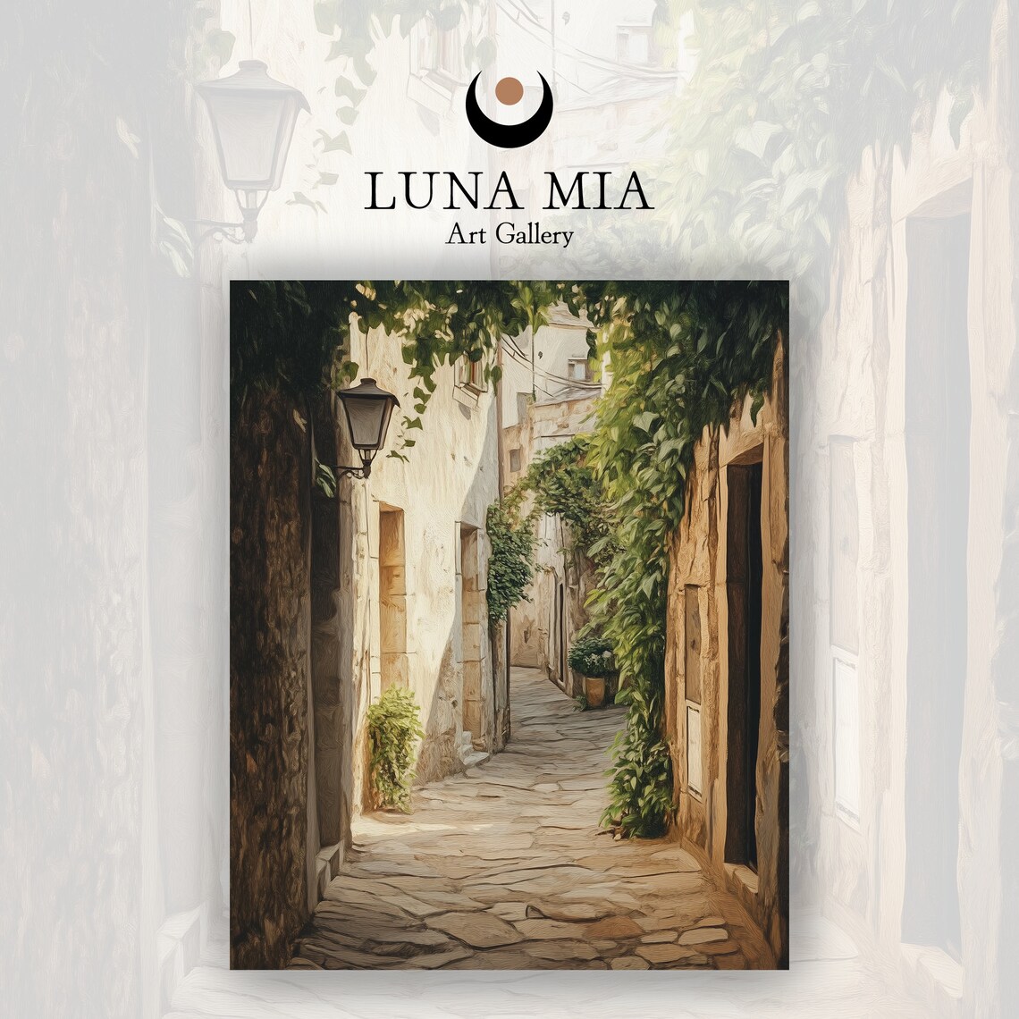 Charming Old European Stone Alley With Ivy Street Lamp Poster - Image 2