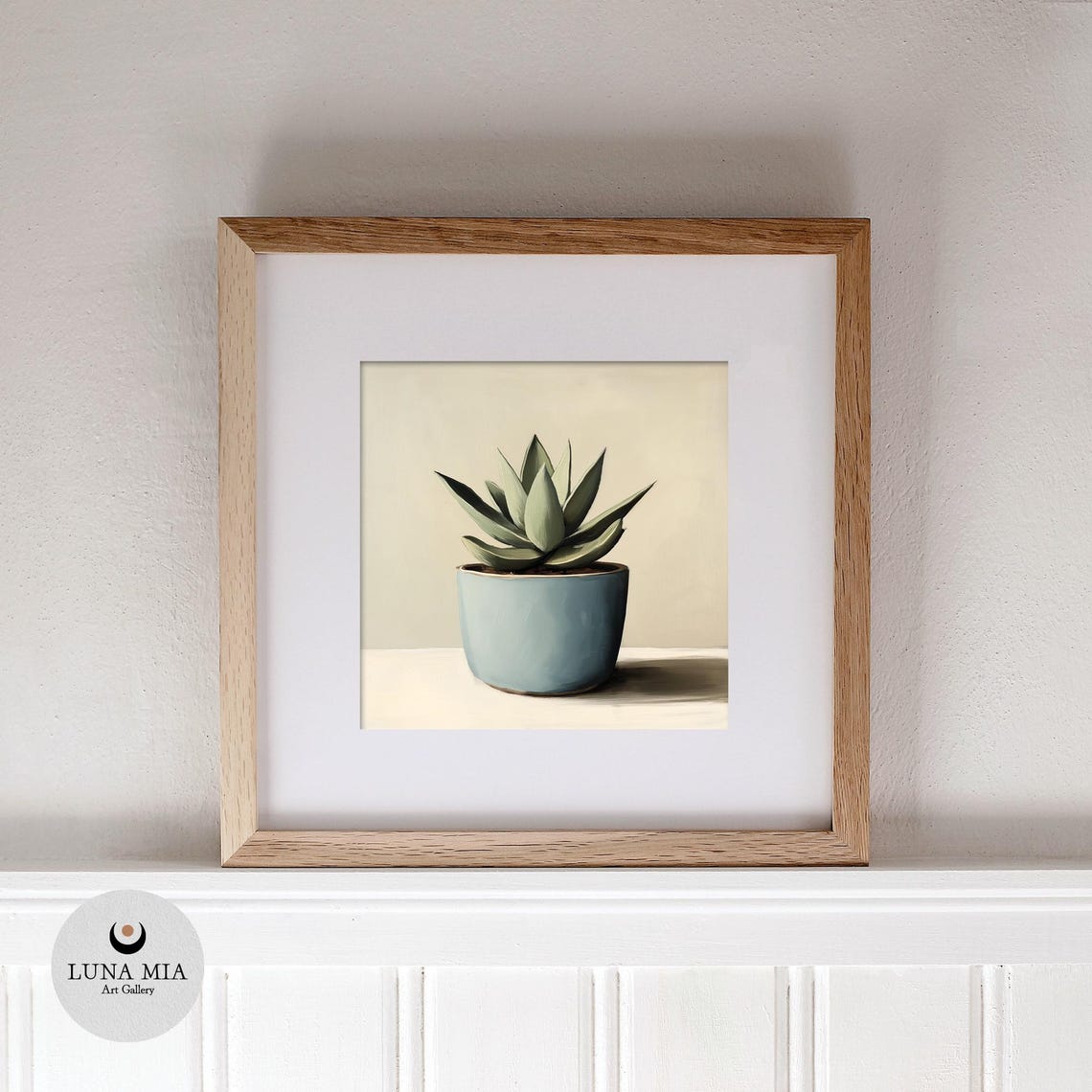 Succulent Plant in a Blue Ceramic Pot Minimalist Botanical Poster