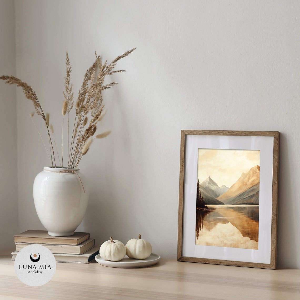Stunning Sepia Mountain Lake Mirror Reflection Landscape Poster - Image 5