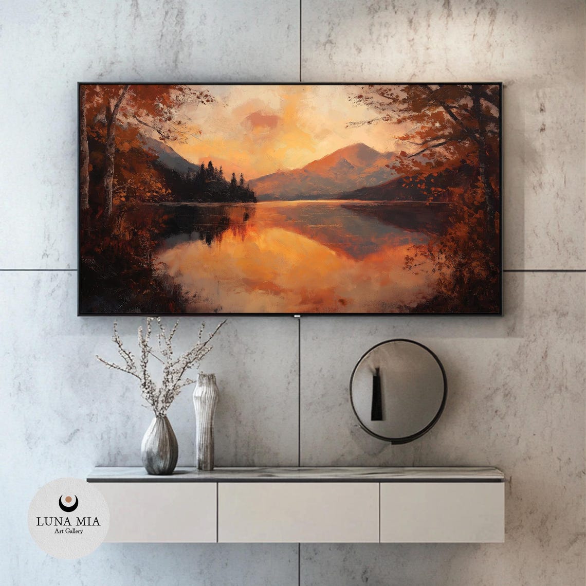 Fiery Autumn Sunset Over A Still Lake With Mountain Reflection Poster - Image 2