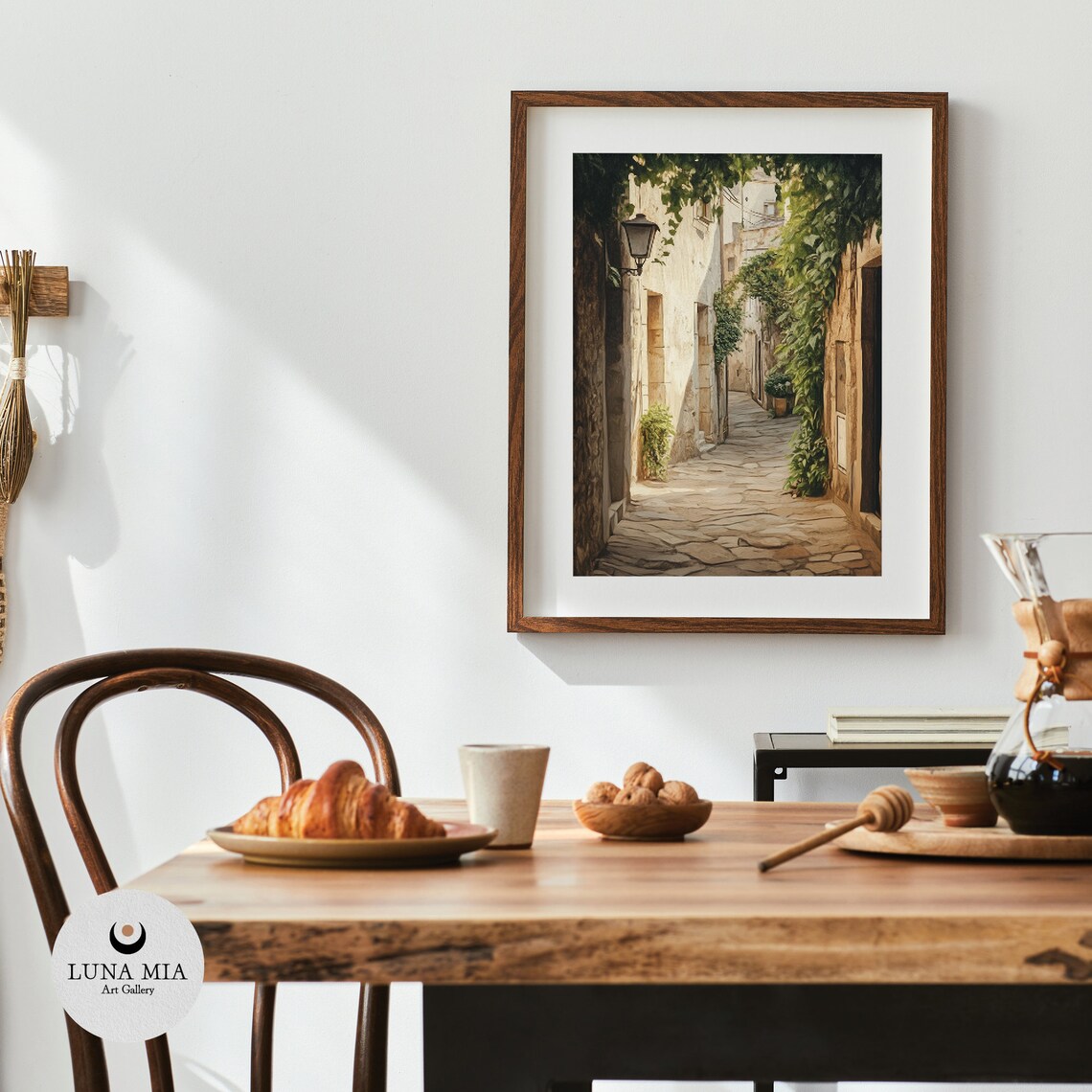 Charming Old European Stone Alley With Ivy Street Lamp Poster - Image 4